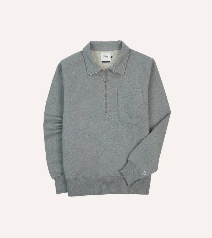 Grey Cotton Quarter Zip Collared Sweatshirt sold by Drake's London