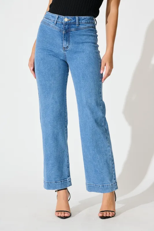 Tied Up High Rise Wide Leg Jean in Mid Blue Denim sold by St Frock