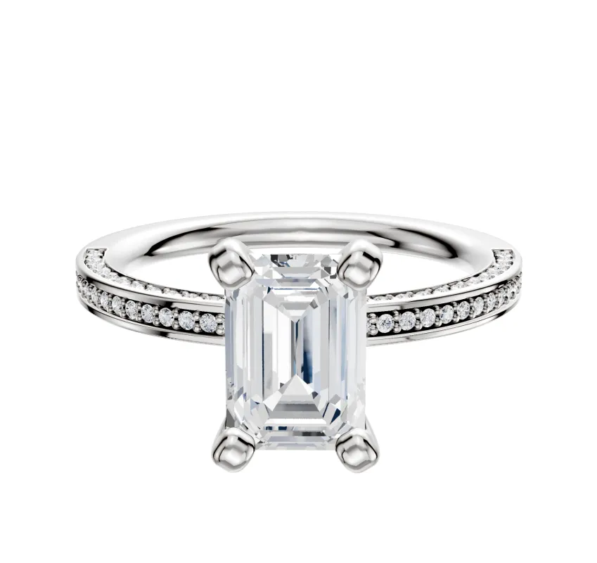 Platinum 4 Prong Classic Flat 3-Row-Pave 2.0mm Engagement Ring sold by Promise By Effy