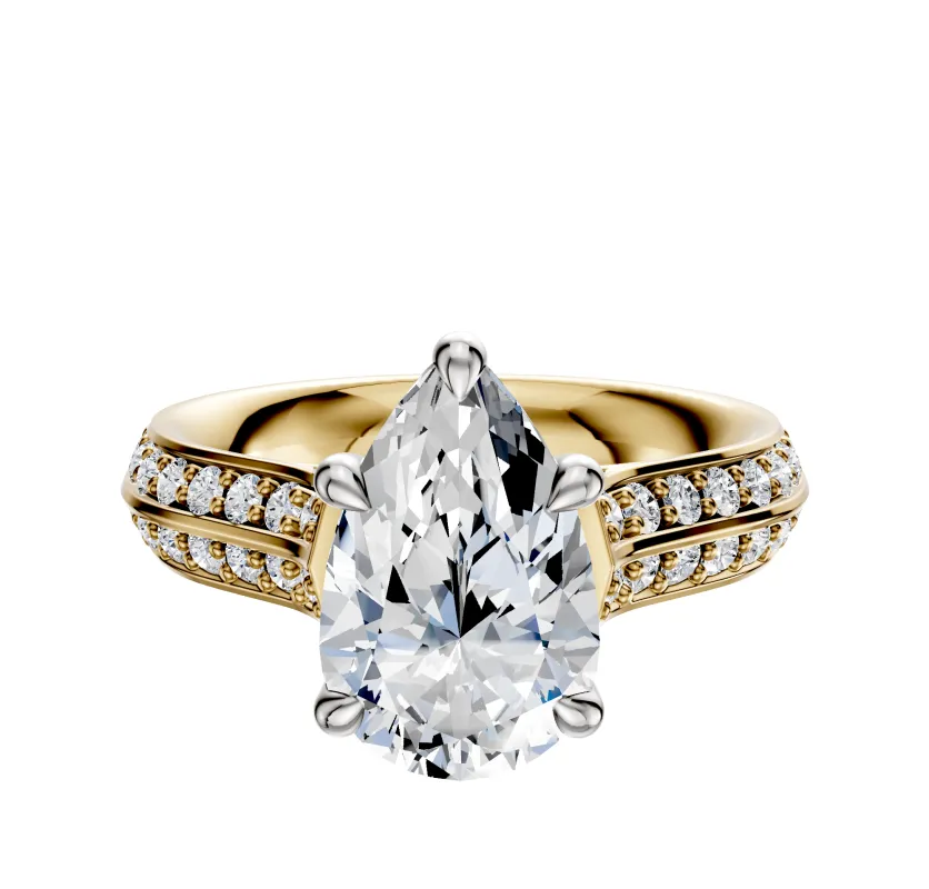 14K Two Tone 4 Prong Basket Cathedral Knife Edge 1-Row-Pave 2.5mm Engagement Ring sold by Promise By Effy