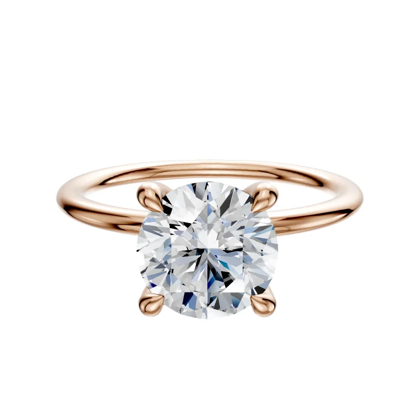 14K Rose Gold 4 Prong Hidden Halo Classic Dome 1.5mm Engagement Ring sold by Promise By Effy
