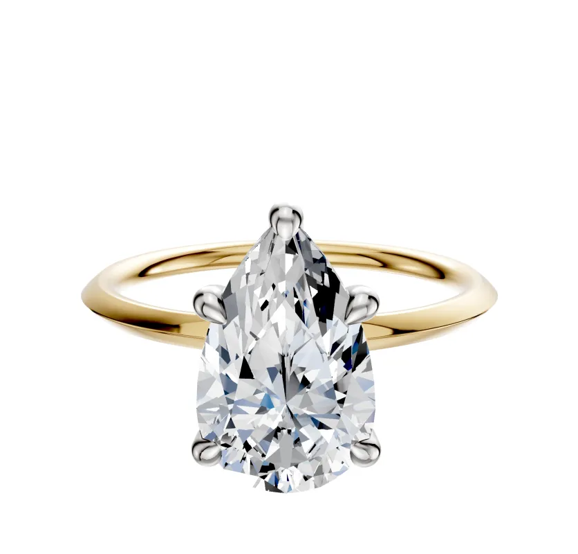 18K Two Tone 4 Prong Hidden Halo Classic Knife Edge 1.5mm Engagement Ring sold by Promise By Effy