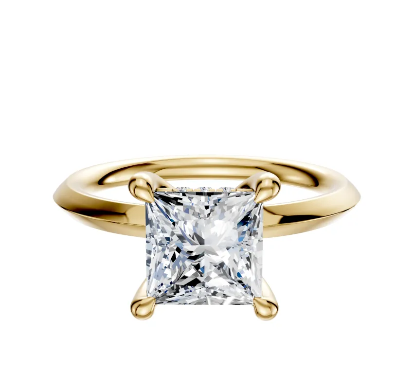 14K Yellow Gold 4 Prong Hidden Halo Classic Knife Edge 2.0mm Engagement Ring sold by Promise By Effy
