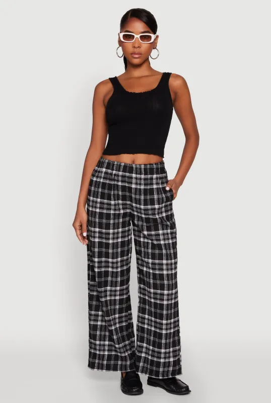 Plaid Brushed Knit Wide Leg Dress Pants sold by Rainbow