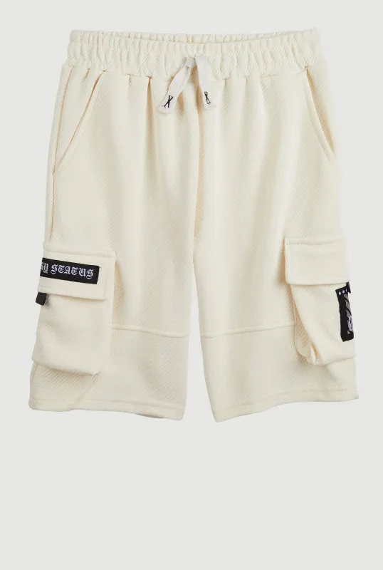 Boys Textured Knit Patch Cargo Sweatshorts sold by Rainbow