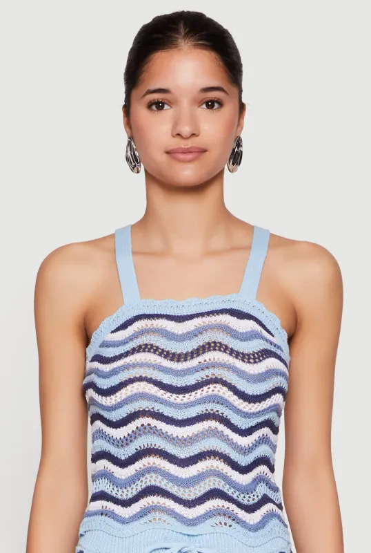 Wavy Striped Crochet Crop Top sold by Rainbow