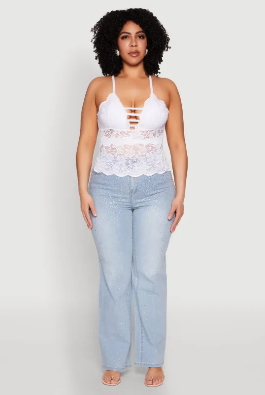 Plus Size Floral Lace Caged Front Cami sold by Rainbow