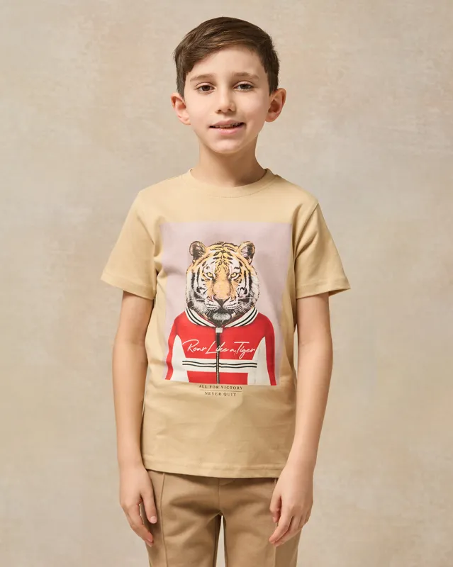 Boys Beige Lion Team Graphic Short Sleeve T-Shirt sold by Redtag