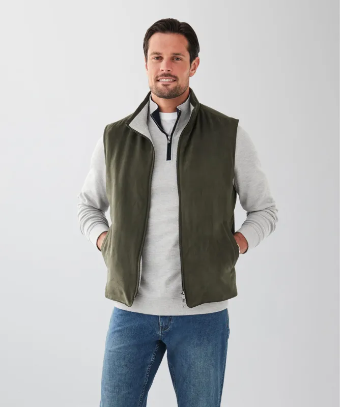 Hampton Mock Suede Vest - Olive sold by GAZMAN
