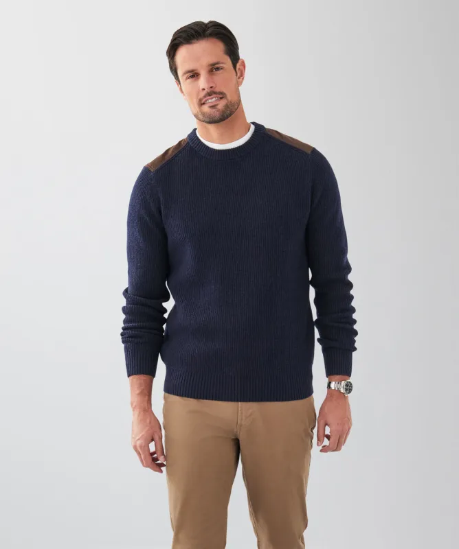 Wool Blend Fishermans Crew Knit - Navy sold by GAZMAN