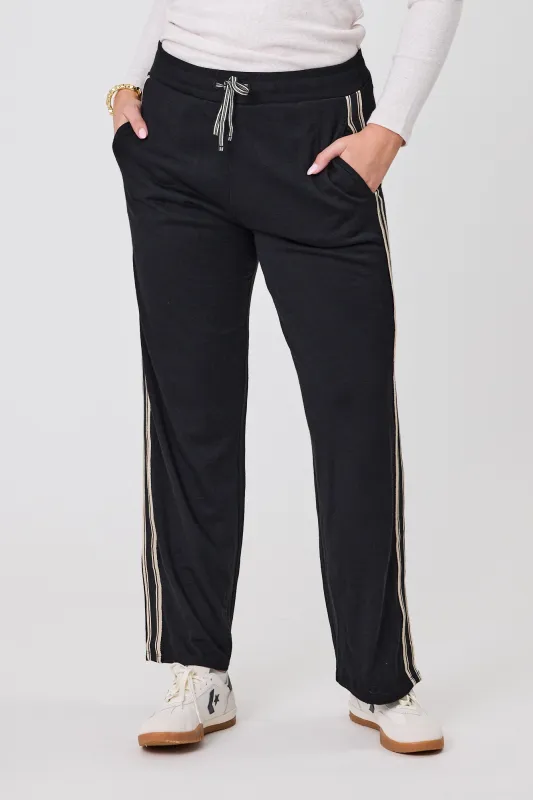 Alpine by Shine On Vancouver Stripe Detail Merino Wide Leg Pant Black sold by Shine On