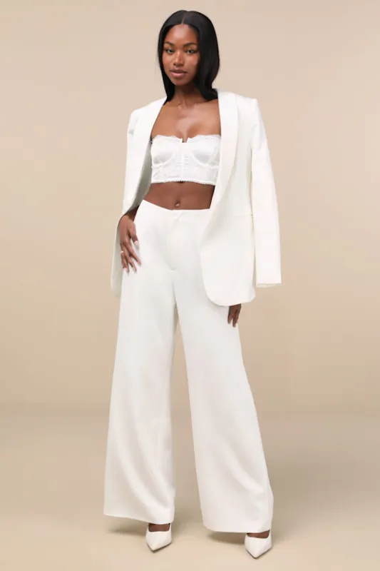 Florence Ivory High-Rise Wide-Leg Trousers sold by Lulus