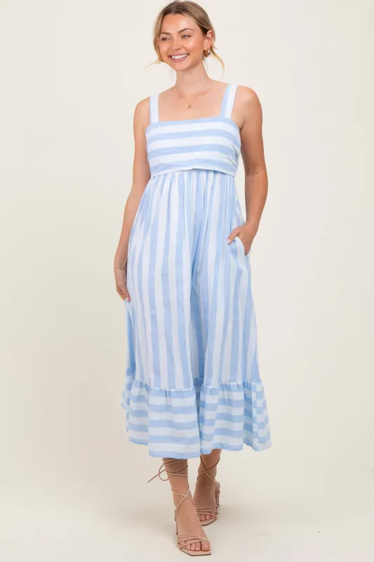 Light Blue Stripe Back Ribbon Tie Midi Dress sold by Pinkblush