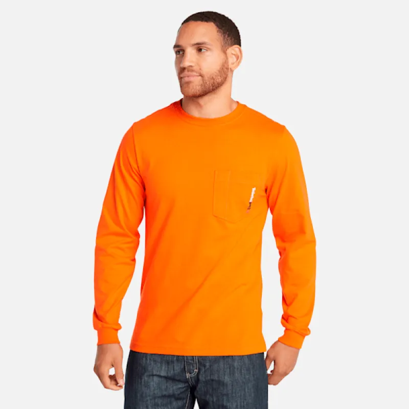 Men's Timberland PRO® Cotton Core Flame-Resistant Long-Sleeve T-Shirt in Blaze Orange sold by Timberland