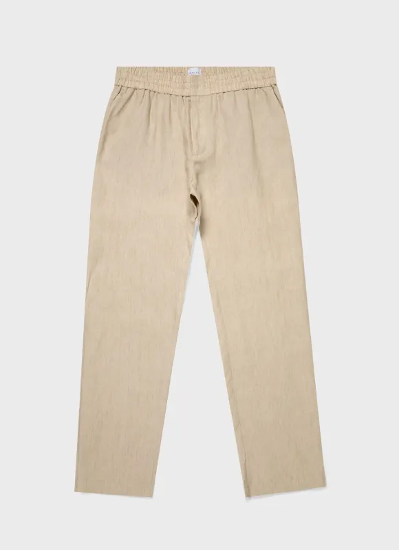 Men's Linen Drawstring Trouser in Light Sand sold by Sunspel