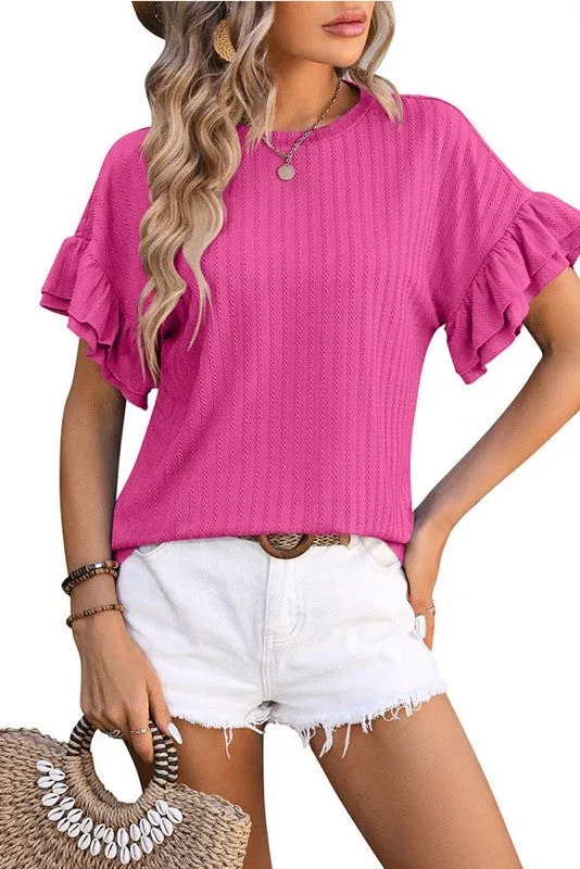 Ruffle sleeve blouse sold by Charming Charlie