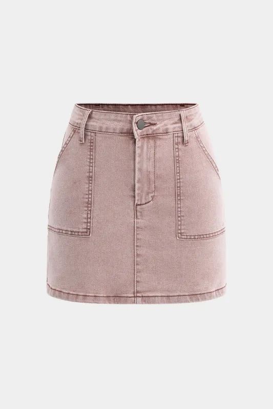 Solid denim lomme nederdel sold by Micas
