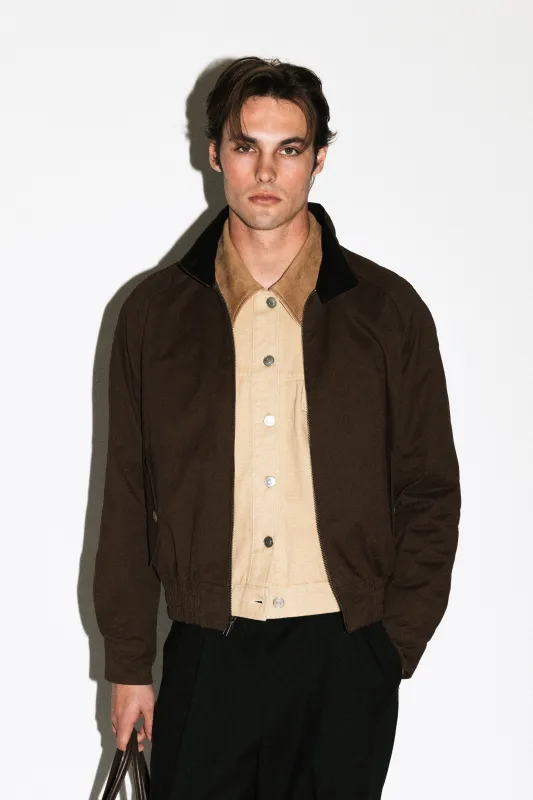 Terrace Suede Collar Harrington Jacket  |  Chocolate Brown sold by California Arts