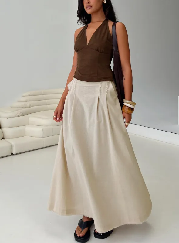Bohemian Spirit Maxi Skirt Beige sold by Princess Polly