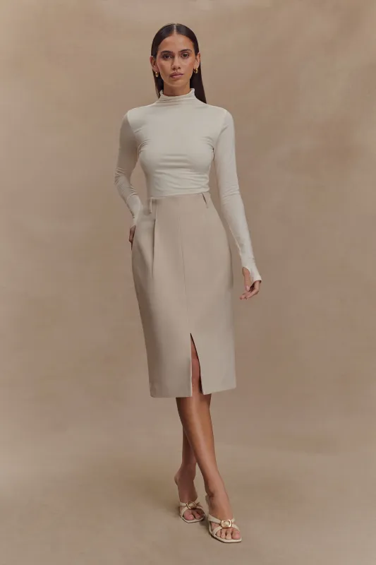 Vera Suiting Split Front Midi Skirt - Ivory Stone sold by Meshki