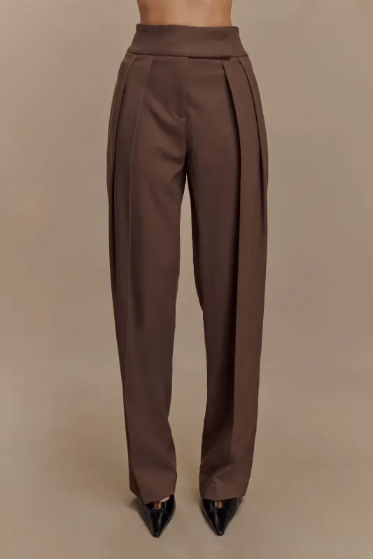 Penelope Pleated High Waisted Pants - Chocolate sold by Meshki