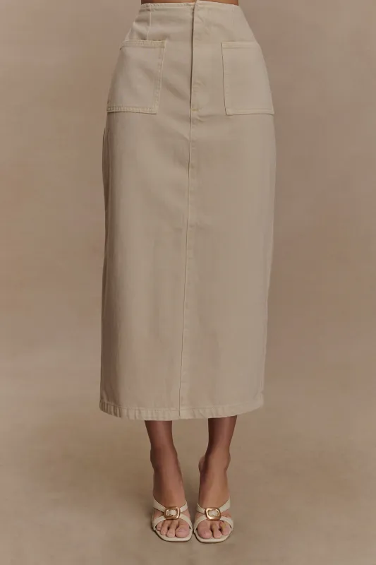 Fallon Denim Midi Skirt - Stone Wash sold by Meshki