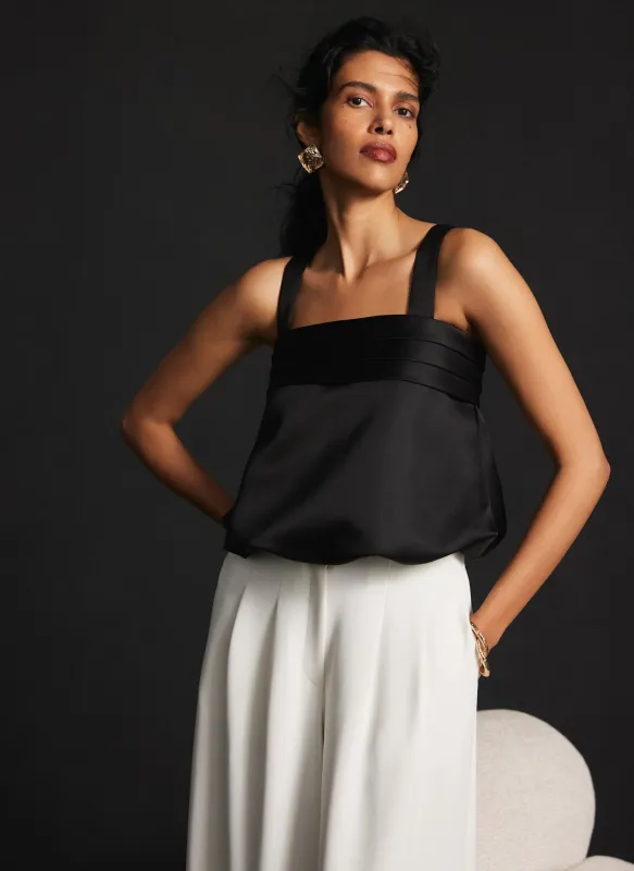 Black Satin Pleat Detail Top sold by Mint Velvet