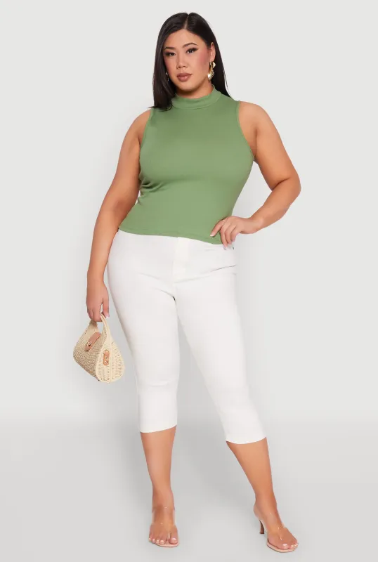 Plus Size Rib Knit Sleeveless Mock Neck Top sold by Rainbow