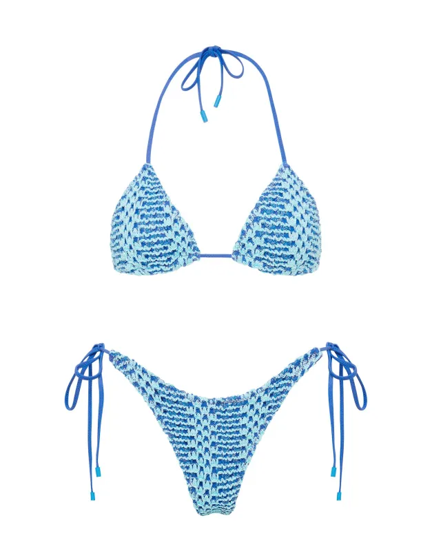 VINCA - DELLO Blue Crochet Triangle Bikini Set sold by triangl swimwear
