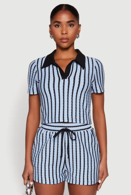 Striped Collared Crop Top sold by Rainbow