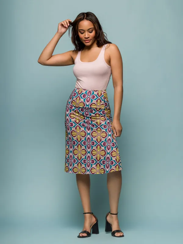 24seven Comfort Apparel Bright Floral Print Comfortable Elastic Waist Knee Length Skirt sold by 24/7 Comfort Apparel