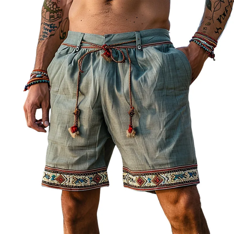 Men's Summer Retro Embroidered Cotton and Linen Shorts MTA0987D8U sold by Manly