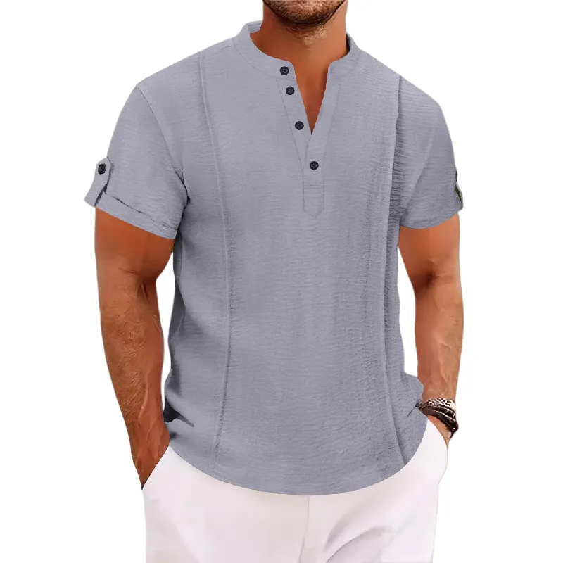 Men's Casual Stand Collar Short Sleeve Shirt MTA0769D7X sold by Manly