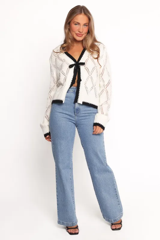 Lainy Bow Tie Font Cardigan - Cream sold by Petal & Pup