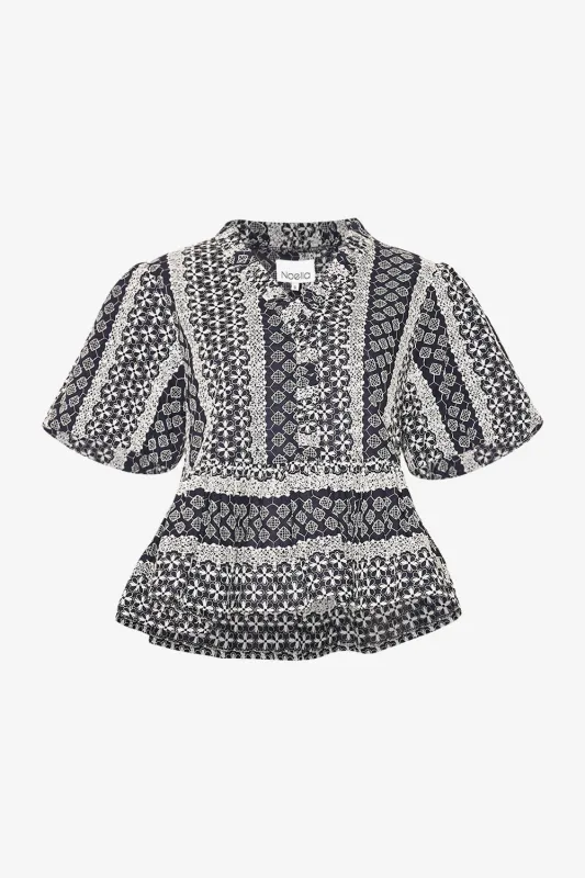 Lorraine Blouse Navy Sugar Combo sold by Noella Fashion
