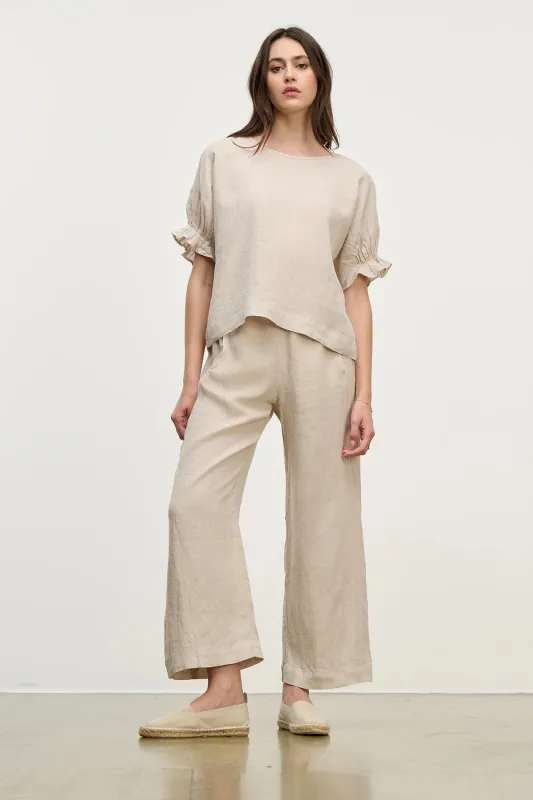 LOLA LINEN TROUSERS IN COBBLE sold by Velvet Tees