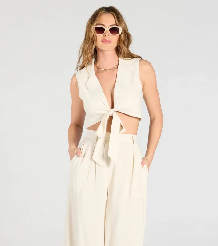Beachy Chic Tie-Front Vest With Linen sold by Windsor