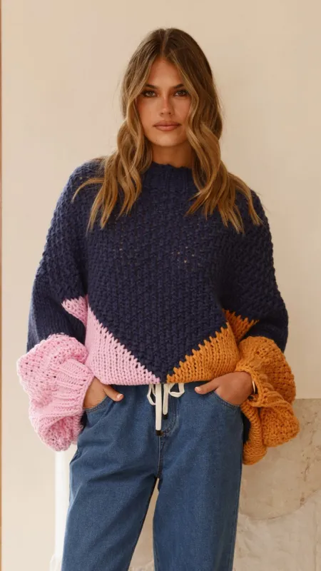 Nila Knit Sweater - Navy Multi sold by Billy J