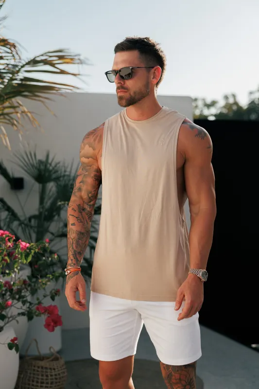 Father Sons Classic Bamboo Dropped Armhole Beige Vest - FSH1342 sold by Father Sons