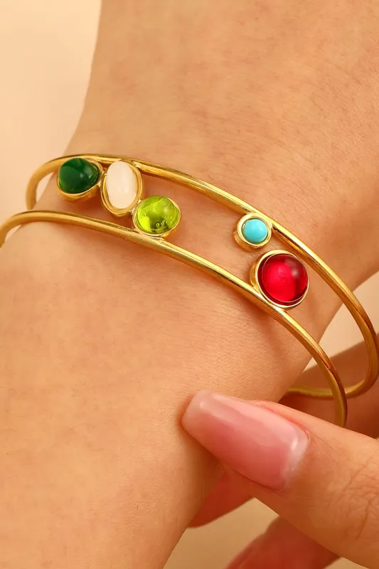 Gemstone Hollow Wide Bracelet sold by Micas