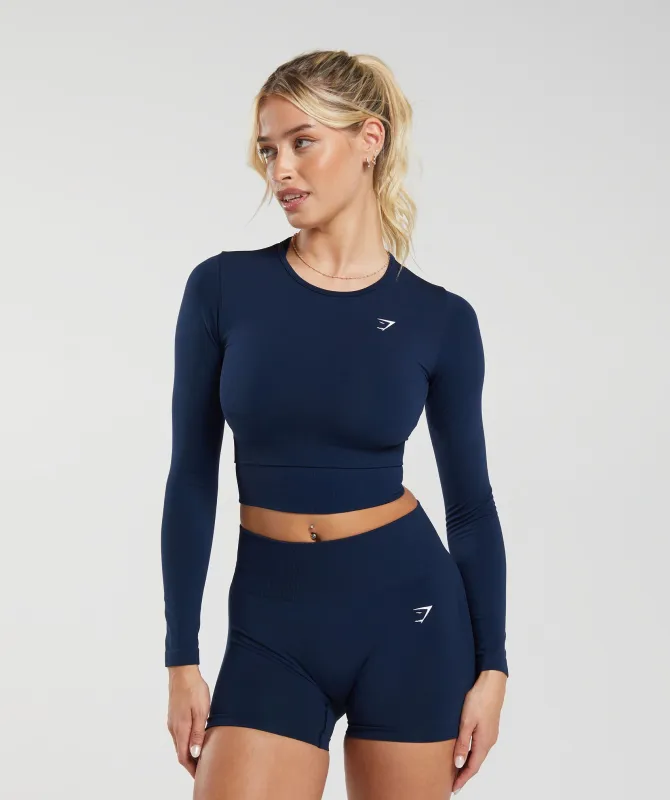 Gymshark Everyday Seamless Long Sleeve Crop Top - Navy sold by Gymshark