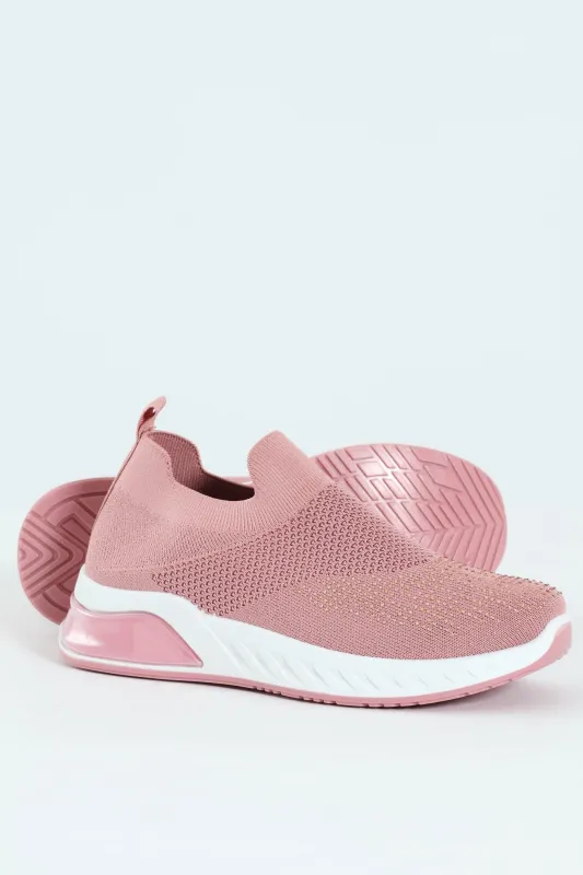 Knit Slip On Sneaker With Diamnte Detail - Blush sold by Edgars