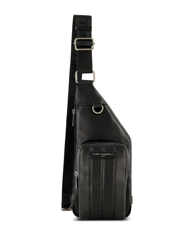 LEATHER DOUBLE ZIPPER DEBOSSED LEATHER CROSSBODY sold by Karl Lagerfeld Paris