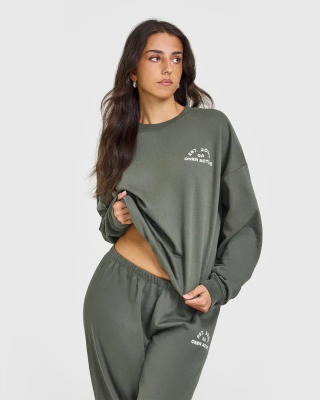 Lightweight Sweatshirt With Graphic | Dark Khaki sold by Oner Active