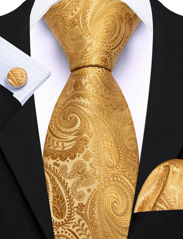 Barry. Wang Gold Paisley Ties for Men Silk Soft Necktie Set sold by Barrywang