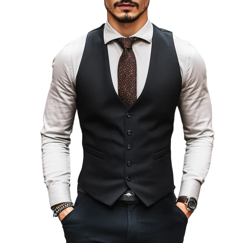 Men's Retro Solid Color Single Breasted Business Vest  MTA0935D2TO sold by Manly