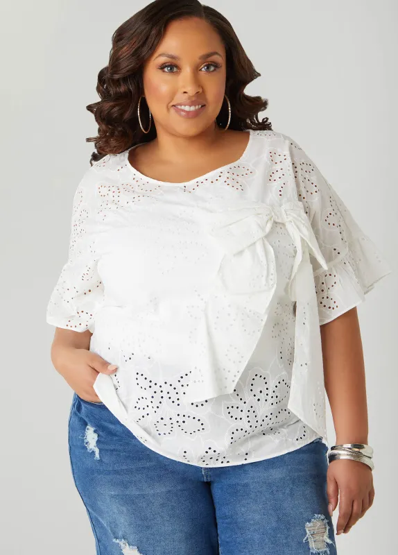 Bow Embellished Eyelet Blouse sold by Ashley Stewart