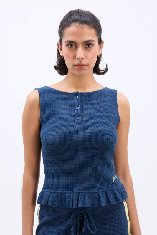 hattie waffle cami - navy/butter sold by Damson Madder