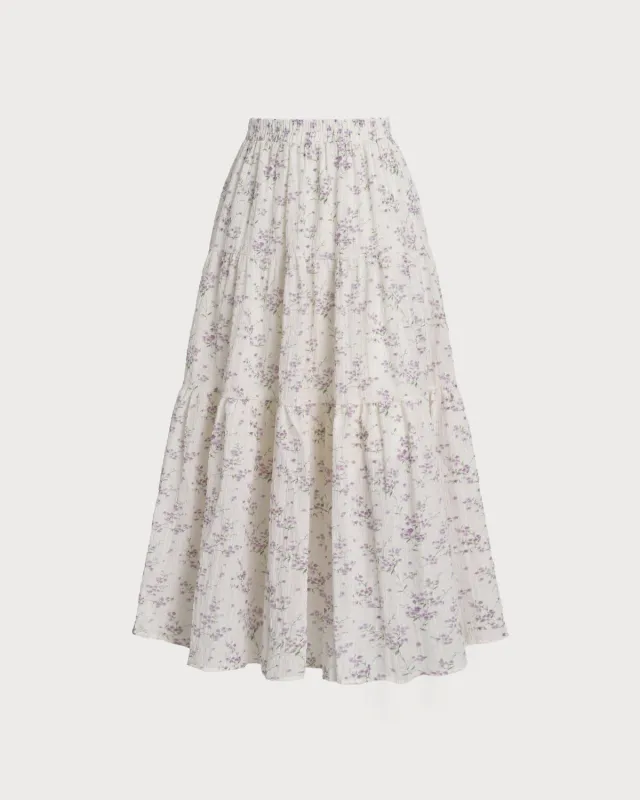 Purple Floral Elastic Waist Midi Skirt sold by rihoas
