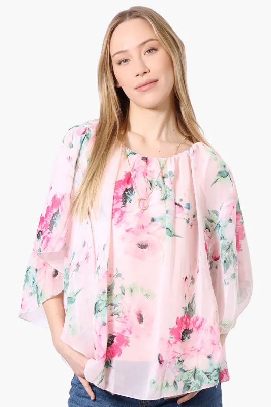 Limite Floral Poncho Necklace Blouse - Pink sold by Fairweather